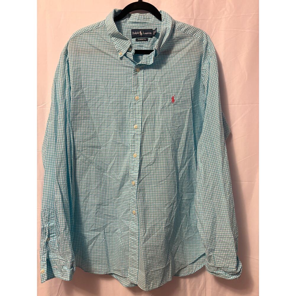 Ralph Lauren Classic Fit Top Blue White Plaid  Sz 2XL